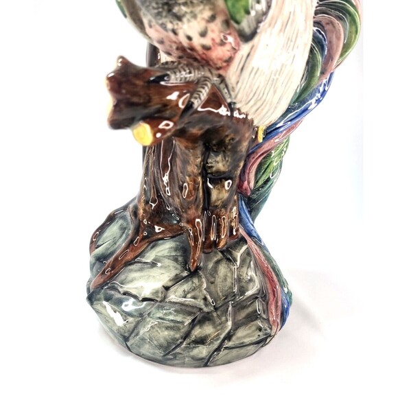17" Italian Majolica Lamp Base Rooster & Tree Figurine Italy Hand Painted Signed - Picture 8 of 16